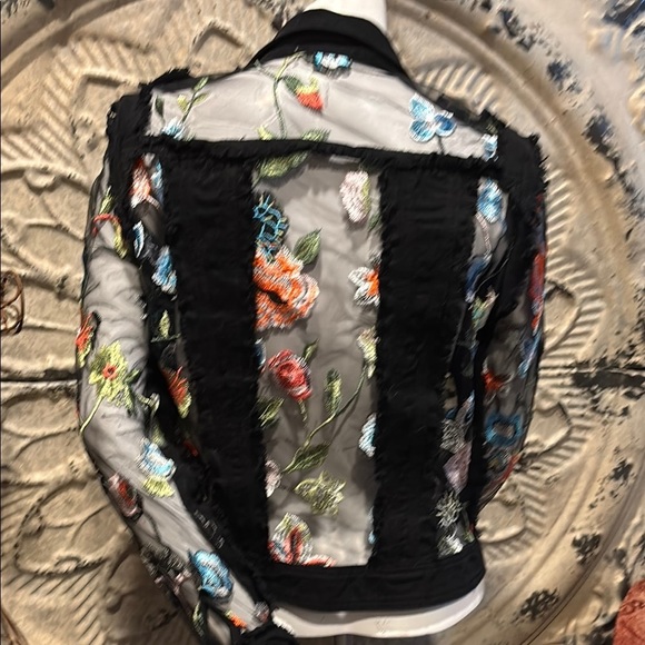 Adore Black Mesh Jean Jacket with Vibrant Embroidery - Picture 5 of 16